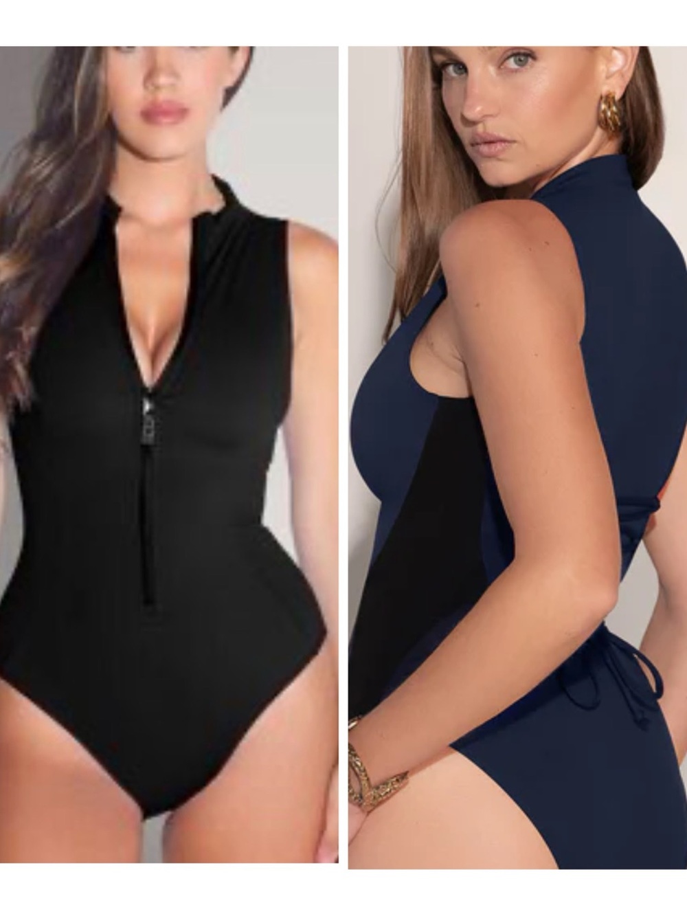 Ta-3 Surfie Sleeveless Zip-Front One-Piece Swimsuit - Black +SPF